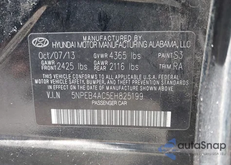 2014 Hyundai Sonata Gls из США, поврежденный, VIN 5NPEB4AC5EH825199